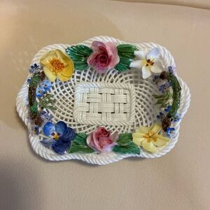 Crown Staffordshire Floral Woven Ceramic Basket